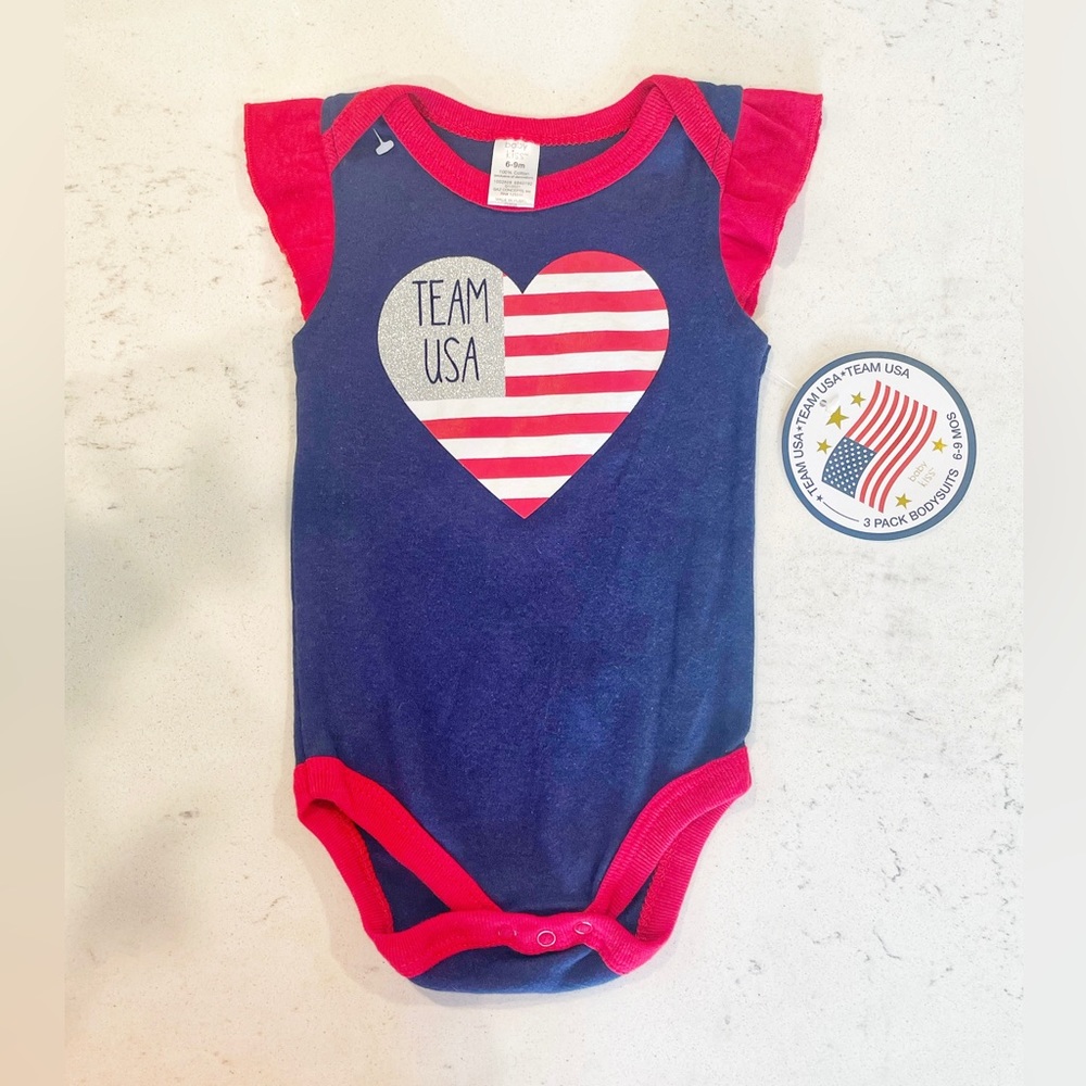BABY KISS Patriotic Team USA Red White Blue Baby Girl Onesie 6-9 Months NWT